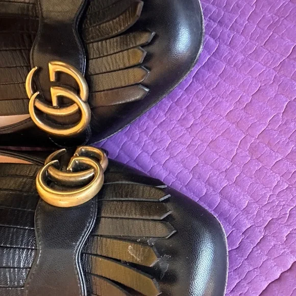 Gucci Marmont Black Leather Fringe Loafers - Picture 9 of 9